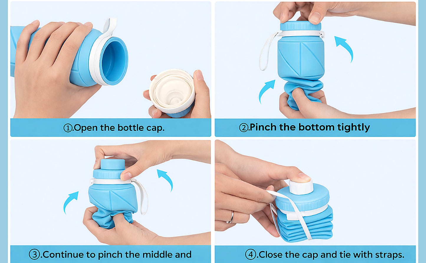 Collapsible Sports Water Bottles Leakproof Valve BPA Free Silicone Foldable Water Bottle
