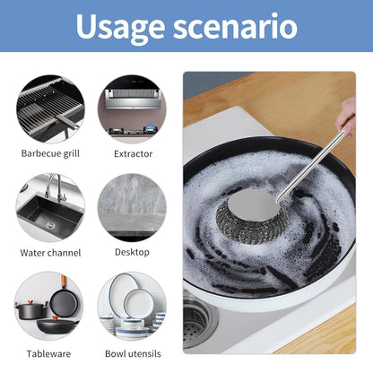 Steel Wool Detachable Brush with Long Handle for Utensil Cleaning