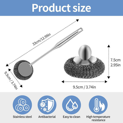 Steel Wool Detachable Brush with Long Handle for Utensil Cleaning