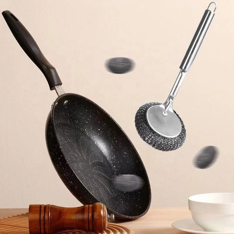 Steel Wool Detachable Brush with Long Handle for Utensil Cleaning