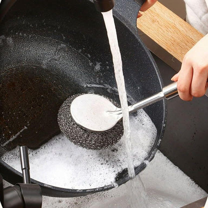 Steel Wool Detachable Brush with Long Handle for Utensil Cleaning