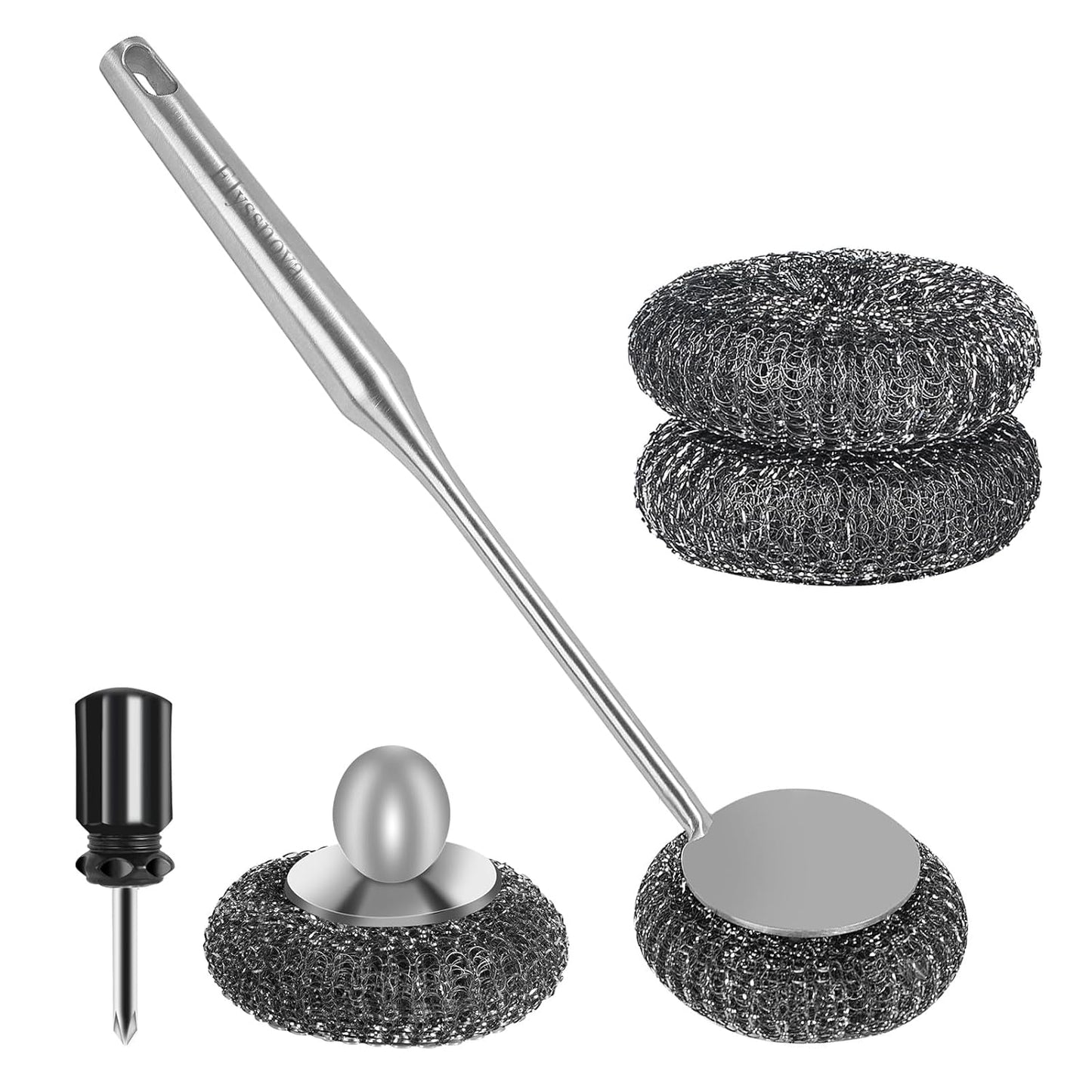 Steel Wool Detachable Brush with Long Handle for Utensil Cleaning
