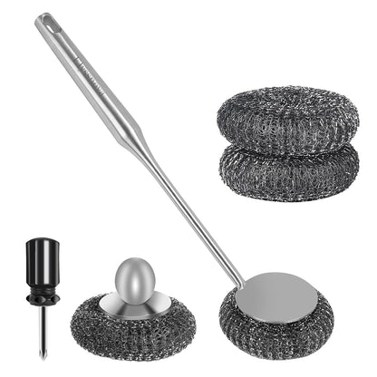 Steel Wool Detachable Brush with Long Handle for Utensil Cleaning