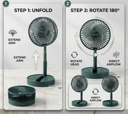Table Fan (White), Portable Folding Fan, Rechargeable USB Type-C Fan, 3 Speed Battery
