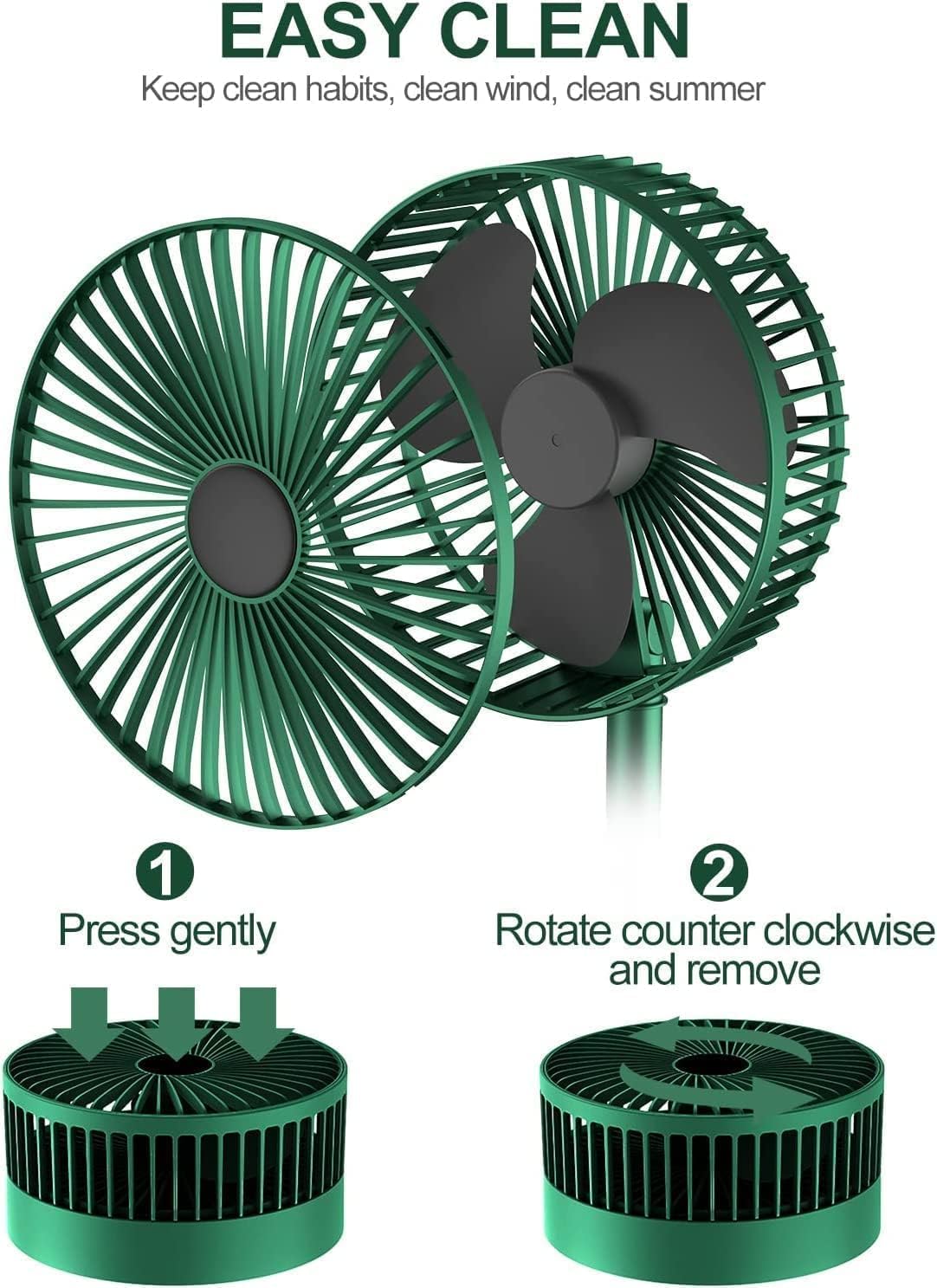 Table Fan (White), Portable Folding Fan, Rechargeable USB Type-C Fan, 3 Speed Battery