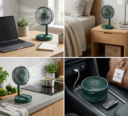 Table Fan (White), Portable Folding Fan, Rechargeable USB Type-C Fan, 3 Speed Battery