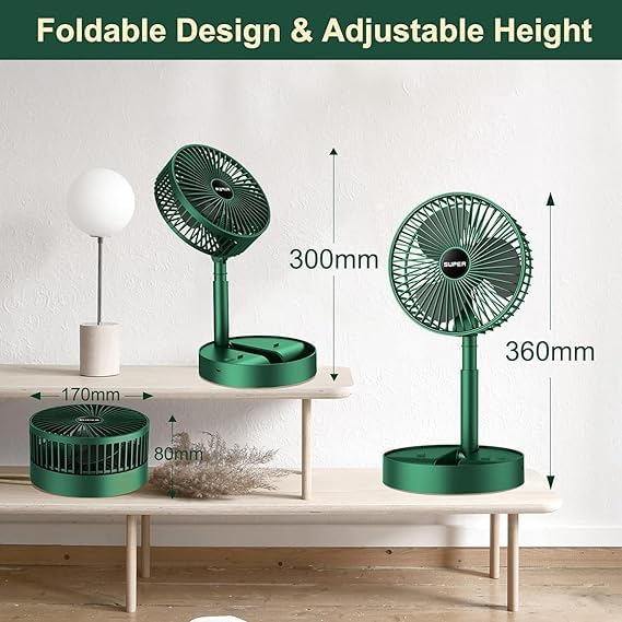 Table Fan (White), Portable Folding Fan, Rechargeable USB Type-C Fan, 3 Speed Battery