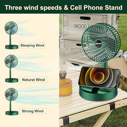 Table Fan (White), Portable Folding Fan, Rechargeable USB Type-C Fan, 3 Speed Battery