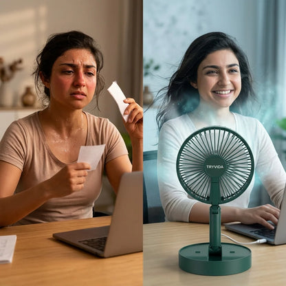 Table Fan (White), Portable Folding Fan, Rechargeable USB Type-C Fan, 3 Speed Battery