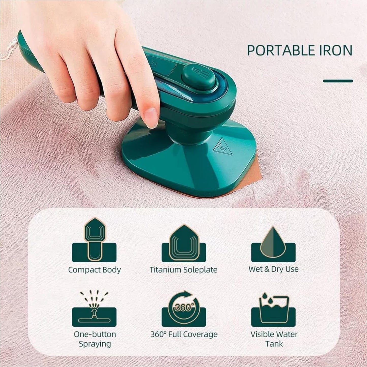 Portable Micro Steam Iron, Green Iron Handheld Garment Steamer