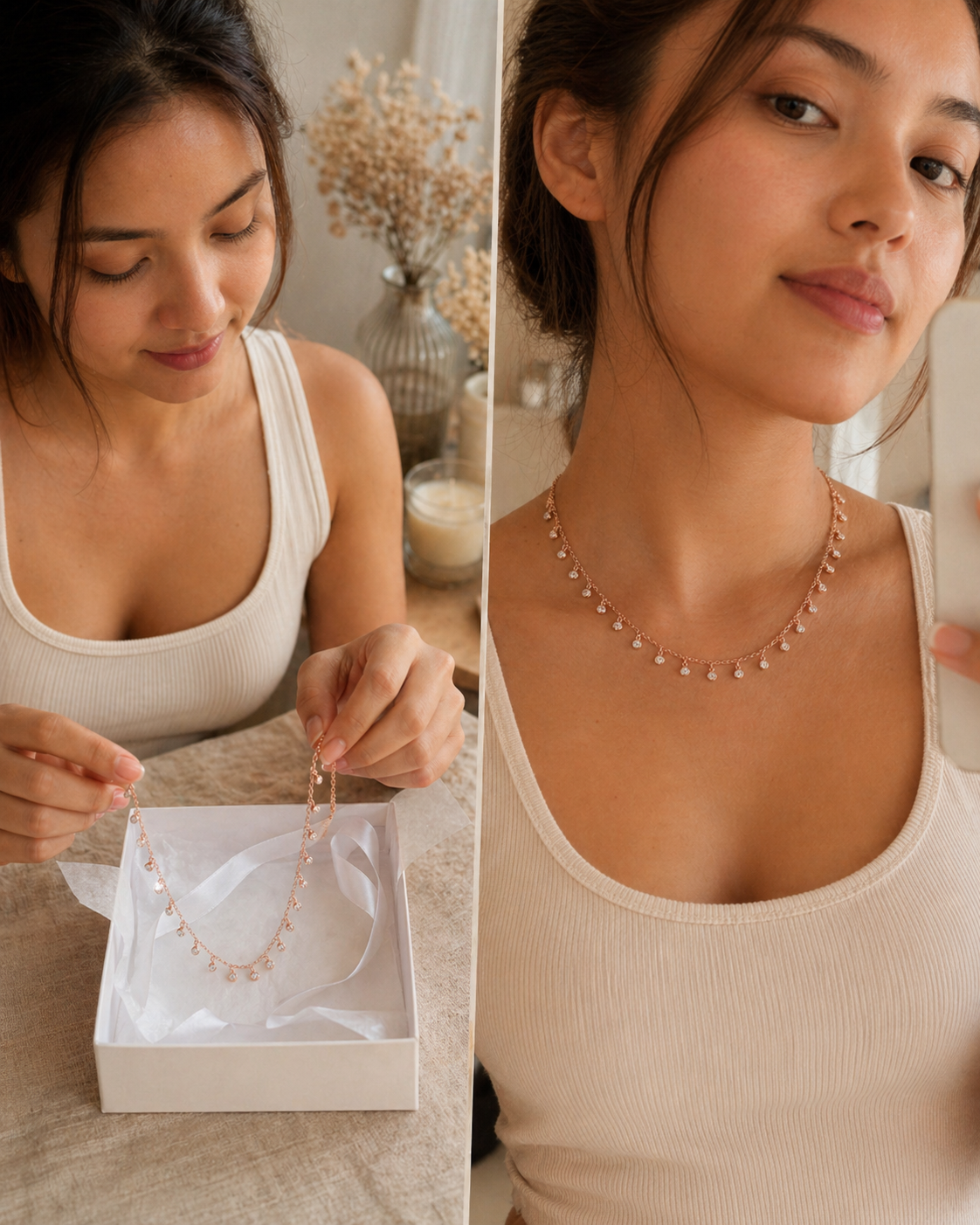 Women Rose Gold Stary Night Necklace