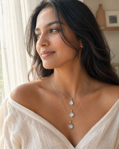 Stylish silver-plated floral and geometric pendants