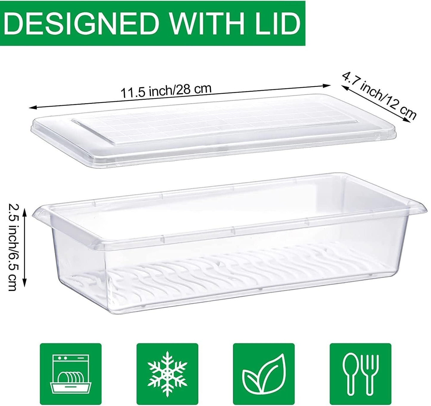 2 Partition Fridge Organizer with Removable Drain Plate and Lid