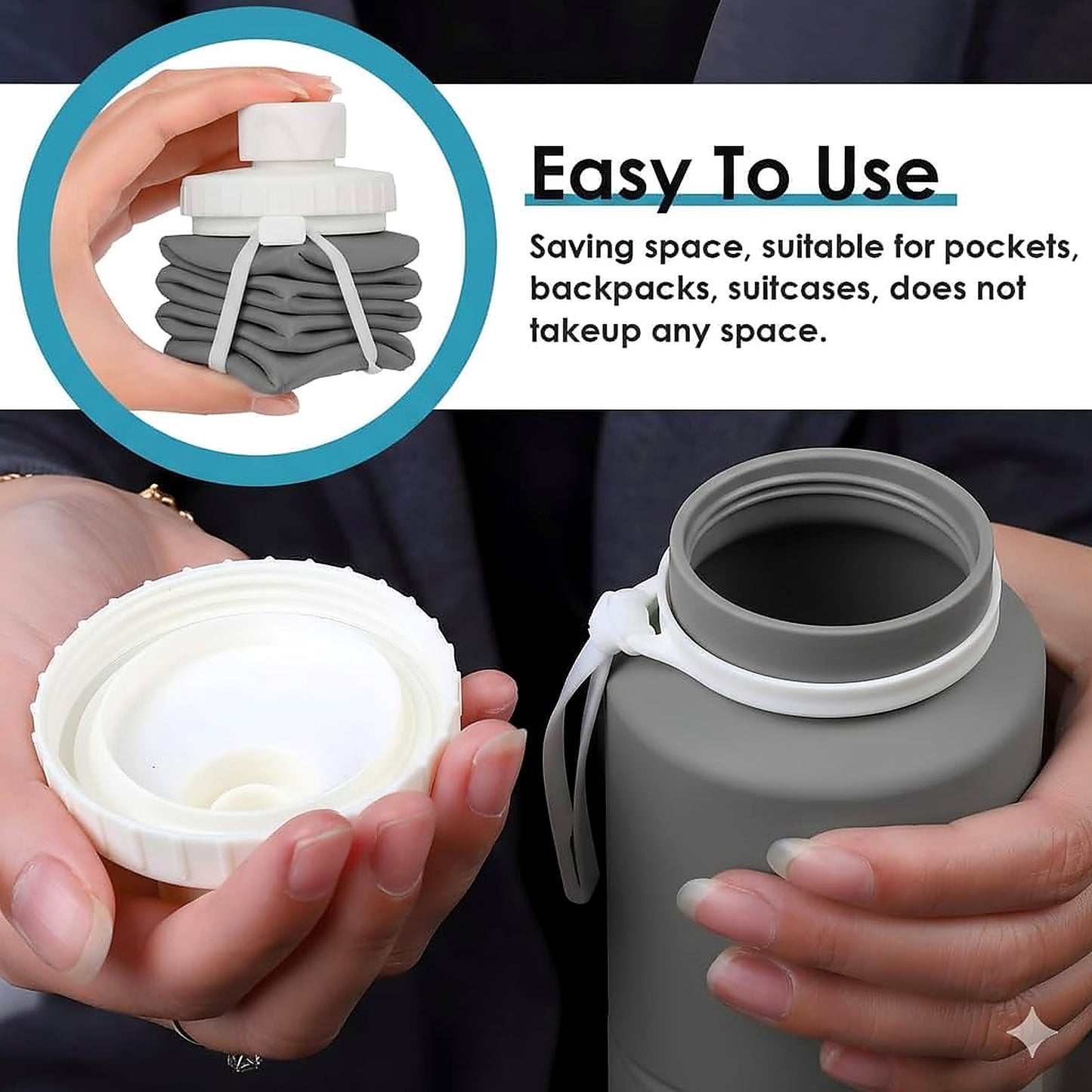 Collapsible Sports Water Bottles Leakproof Valve BPA Free Silicone Foldable Water Bottle