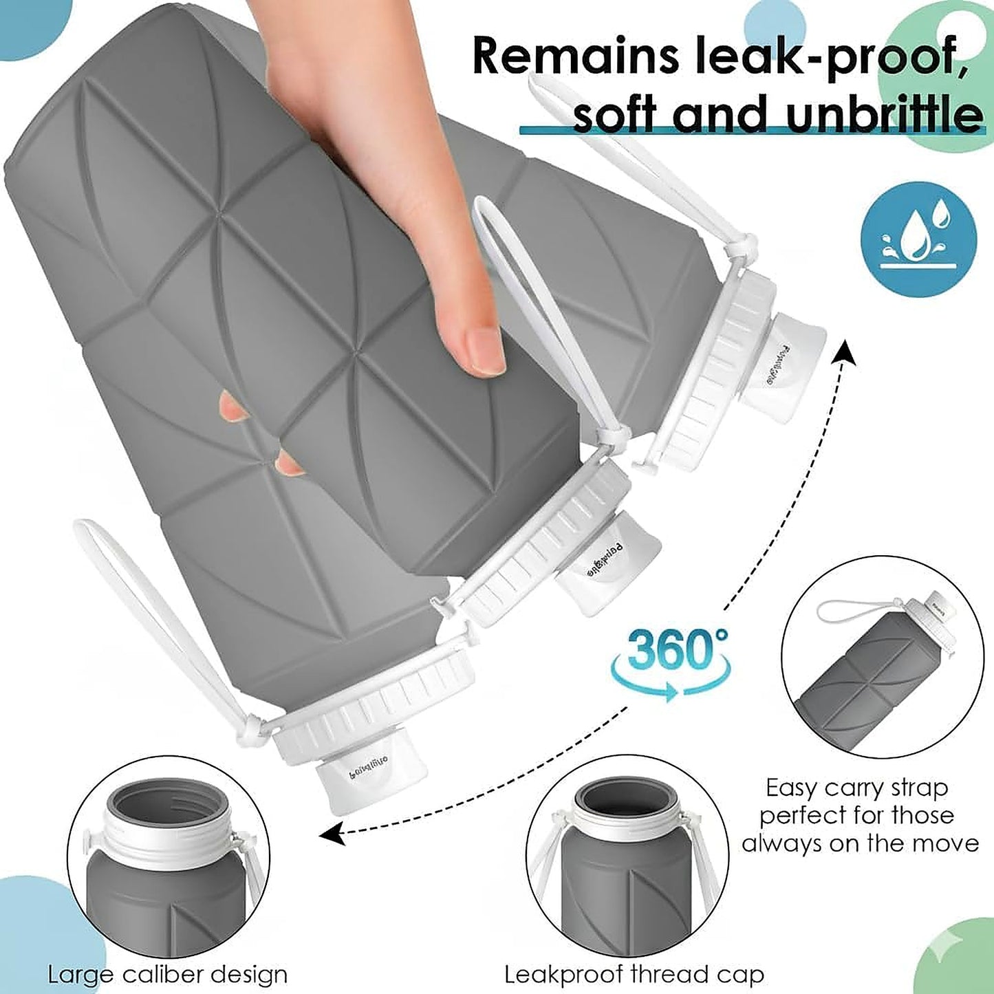 Collapsible Sports Water Bottles Leakproof Valve BPA Free Silicone Foldable Water Bottle