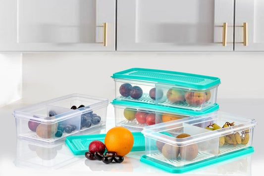 2 Partition Fridge Organizer with Removable Drain Plate and Lid
